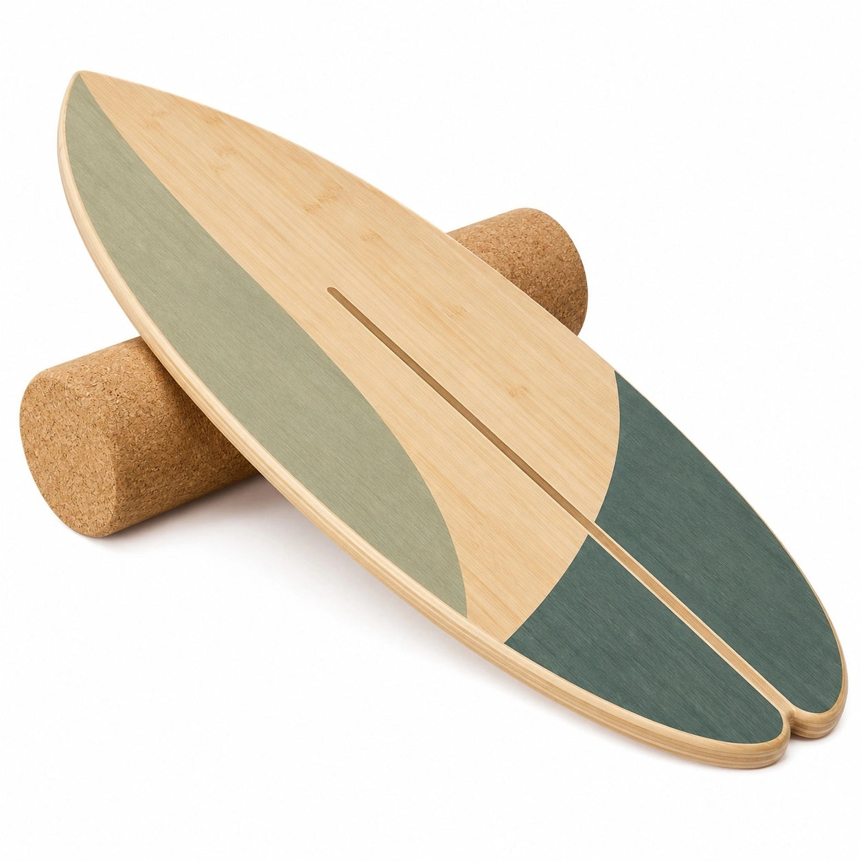 Balance Board mit Korkrolle, Natur/Grün, 75x30 cm