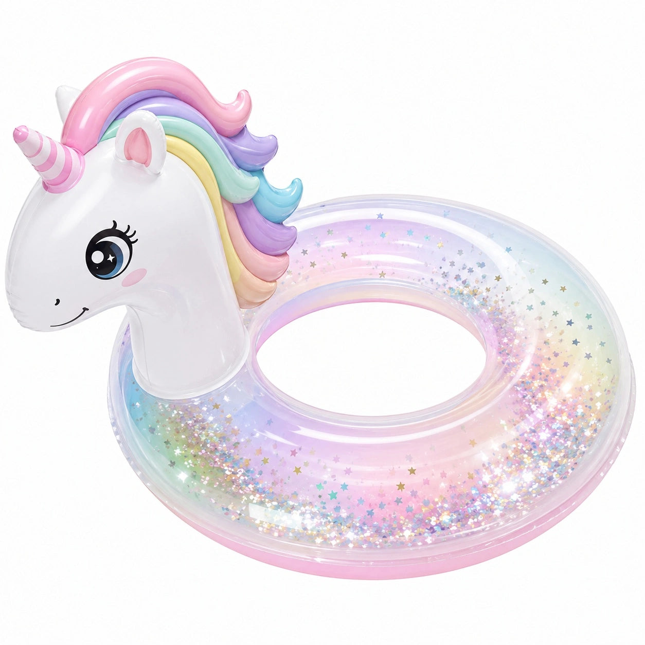 Aufblasbarer Einhorn-Schwimmring für Kinder mit Regenbogenglitzer